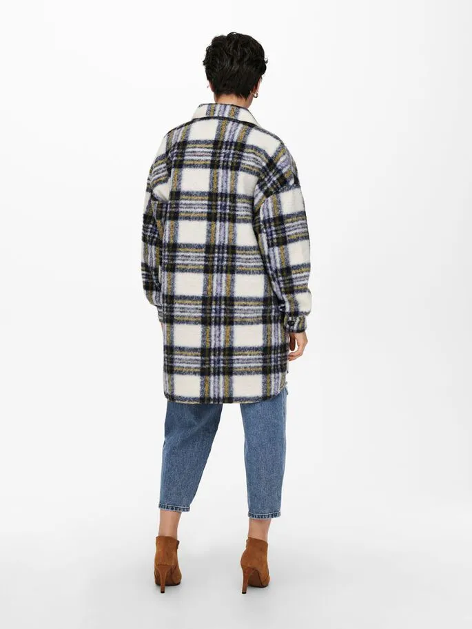 Matte Finish Rosa Long Shacket - Blue/Yellow Plaid