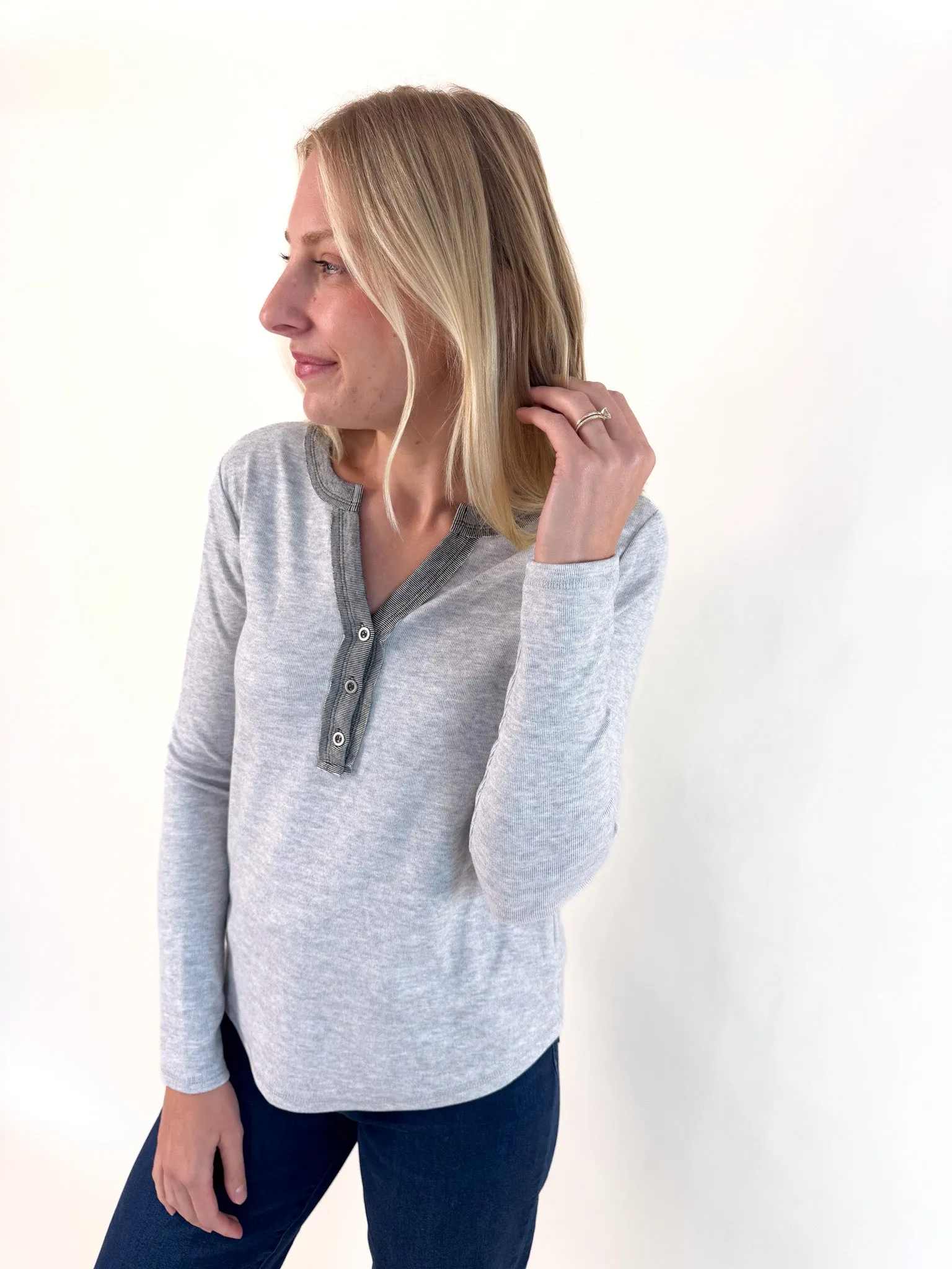 Jeslyn Color Trimmed Button Henley Mountain related