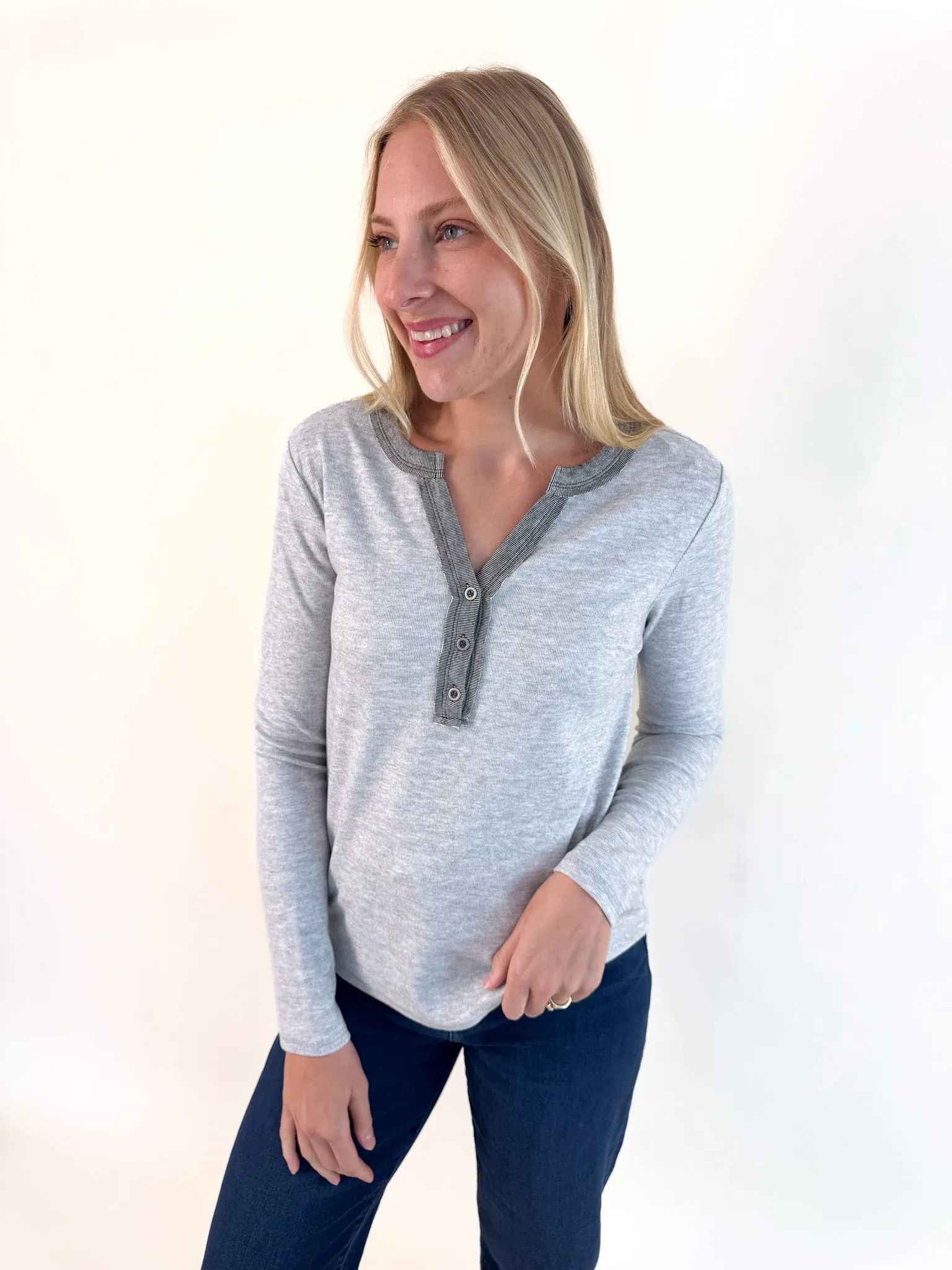 Wardrobe Jeslyn Color Trimmed Button Henley