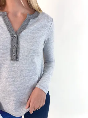 Jeslyn Color Trimmed Button Henley Spring - wear Formal Charm