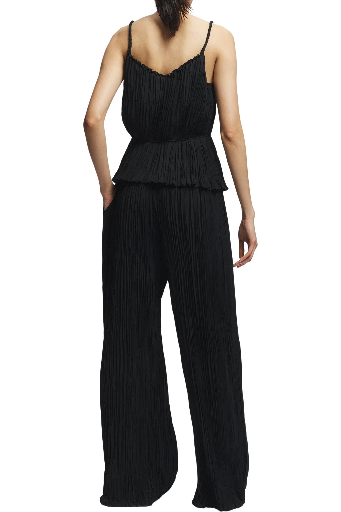 Relaxed Cut Tough Stretch Saint Art Murphy Pleated Tank Top in Black