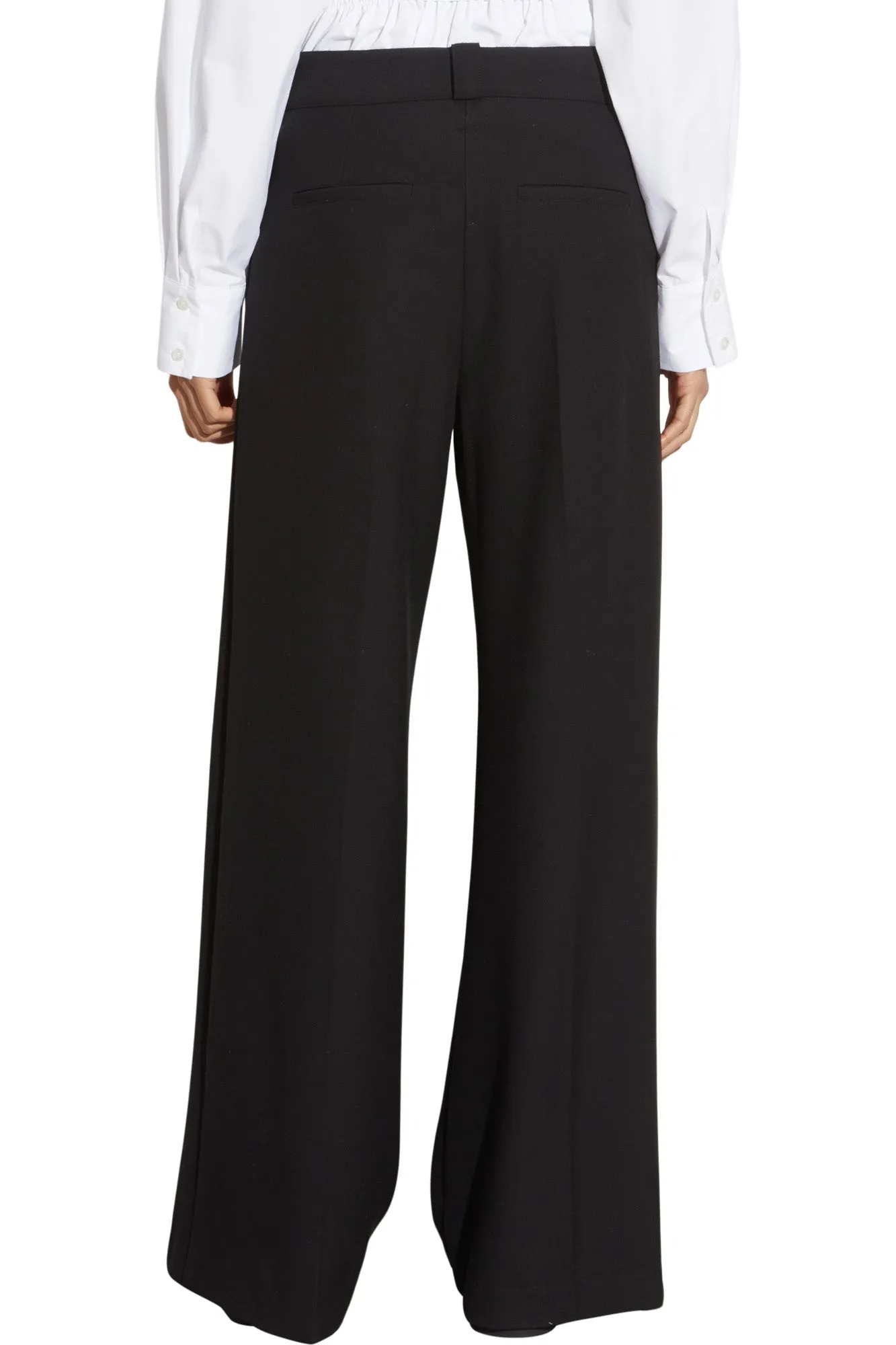 Saint Art Tiffany Mid-Waisted Wide Leg Trouser in Black Bold Waistband Light Fabric