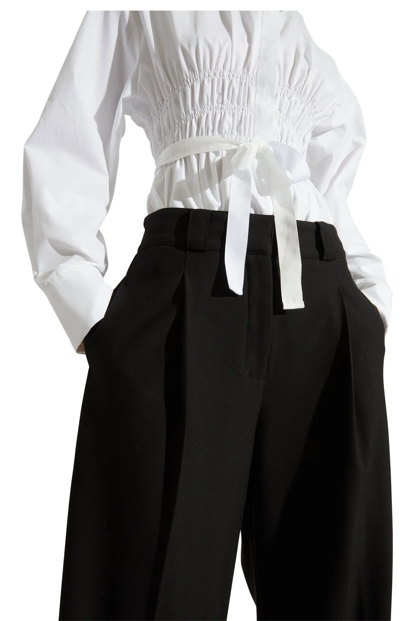 Flex Foam Inserts Stretch Support Saint Art Tiffany Mid-Waisted Wide Leg Trouser in Black