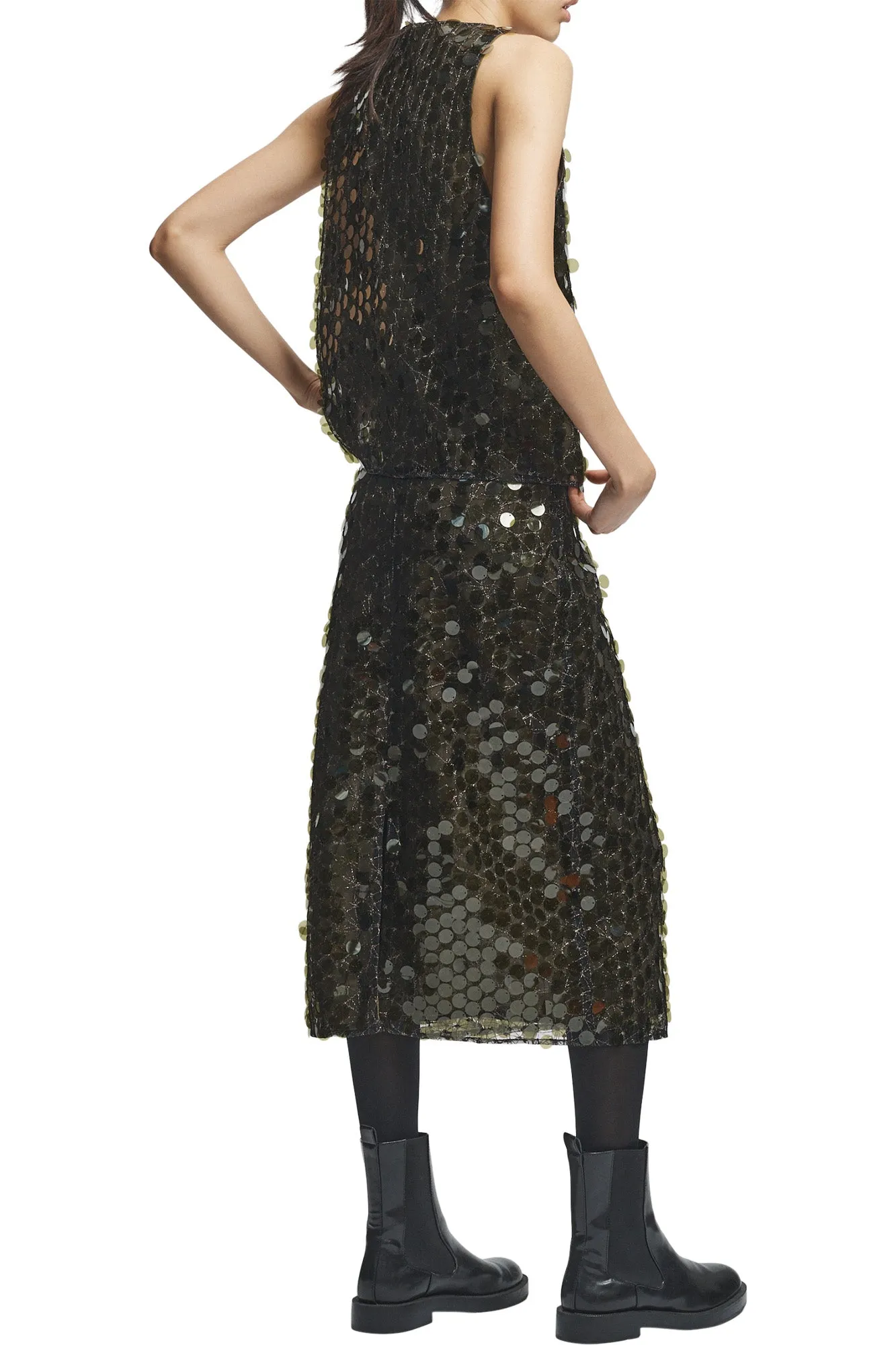 Saint Art Zyon Mesh Sequin Skirt in Olive Sporty Comfort Fit