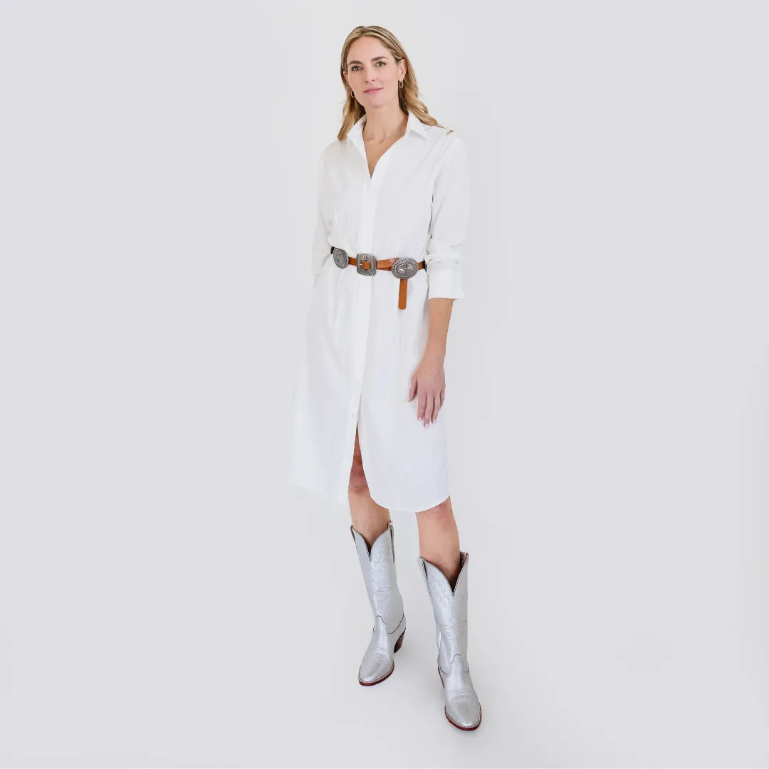 MASON'S DAUGHTER | Sutton Shirtdress, White/Tonal Stripe Soft Presence Low Key