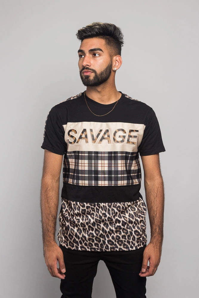 Linen Blend Fabric Savage Leopard Block T-Shirt