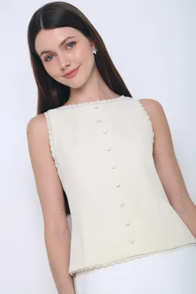 Saylor Lace Trim Tailored Top Beige Fashion Blouse AntiPill Finish