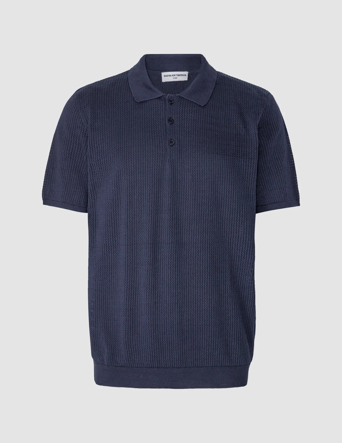 loose but not baggy Stylish Comfort Textured Knitted Short Sleeve Polo Shirt Navy