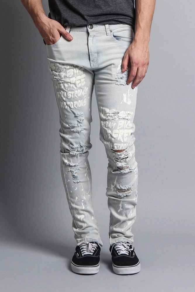 Classic Comfort Scribbled Bleach Washed Jeans