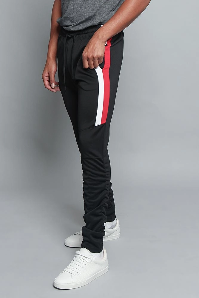 Scrunched Bungee Double Striped Track Pants AbrasionResistantPanels Stable Shape