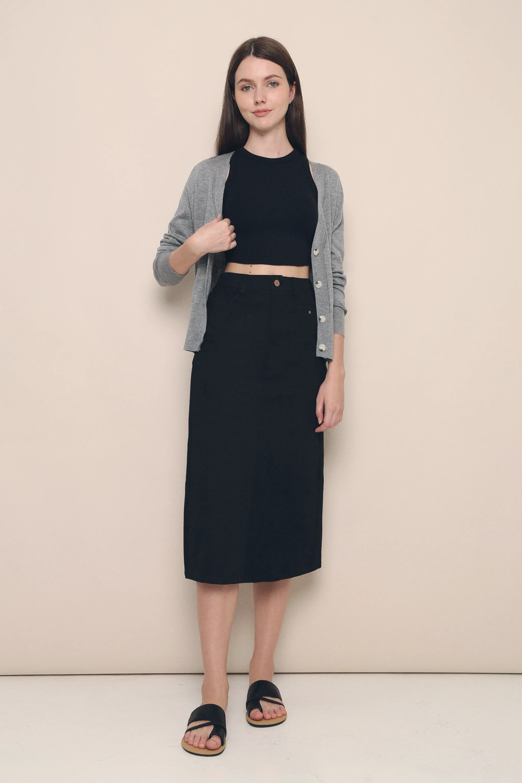 ribbed texture Soft Focus Lennon Pocket Midi Skirt Black