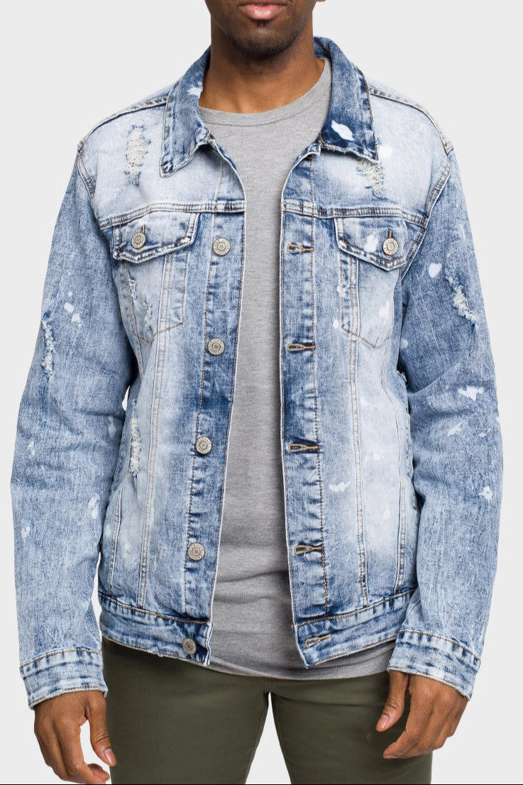 Acid Bleached Distressed Denim Jacket Weatherproof Barrier
