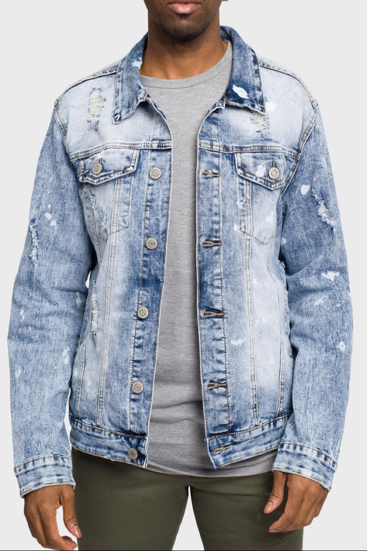 Acid Bleached Distressed Denim Jacket Chill Day Layer
