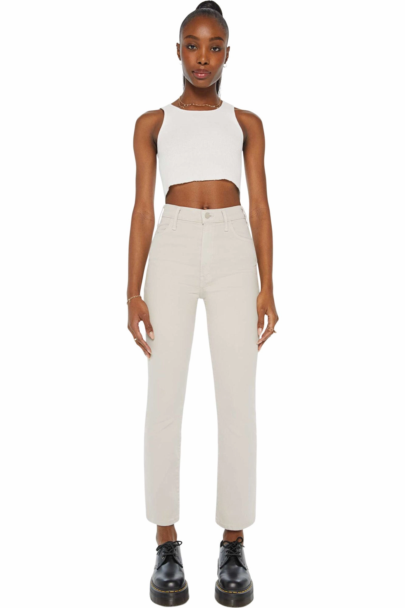 Bold Earthy Universal Basic MOTHER Denim Hustler Flood in Feather Grey