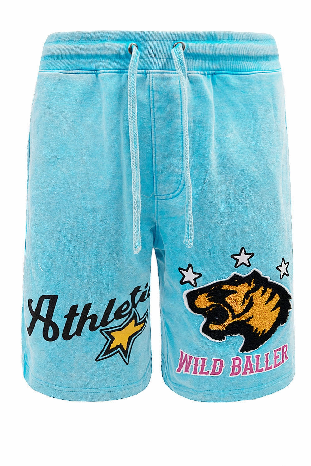 Hygienic Coating Functional Fashion Men's Wild Baller Chenille Patch Acid Washed Graphic Fleece Shorts