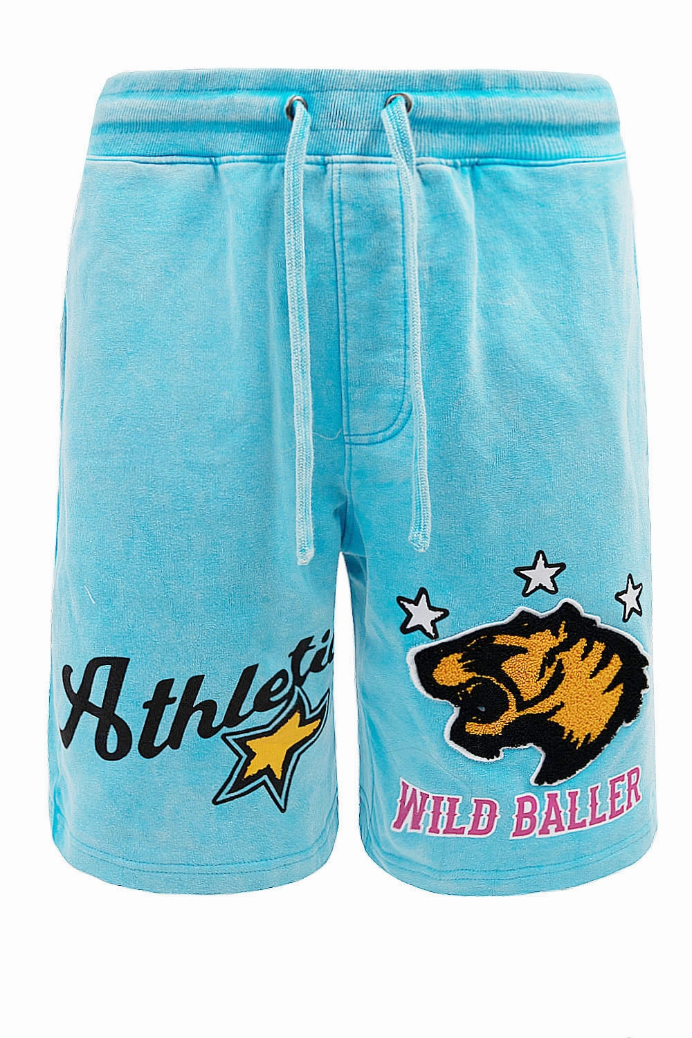 Relaxed Wearable Eco Friendly Dyeing Men's Wild Baller Chenille Patch Acid Washed Graphic Fleece Shorts