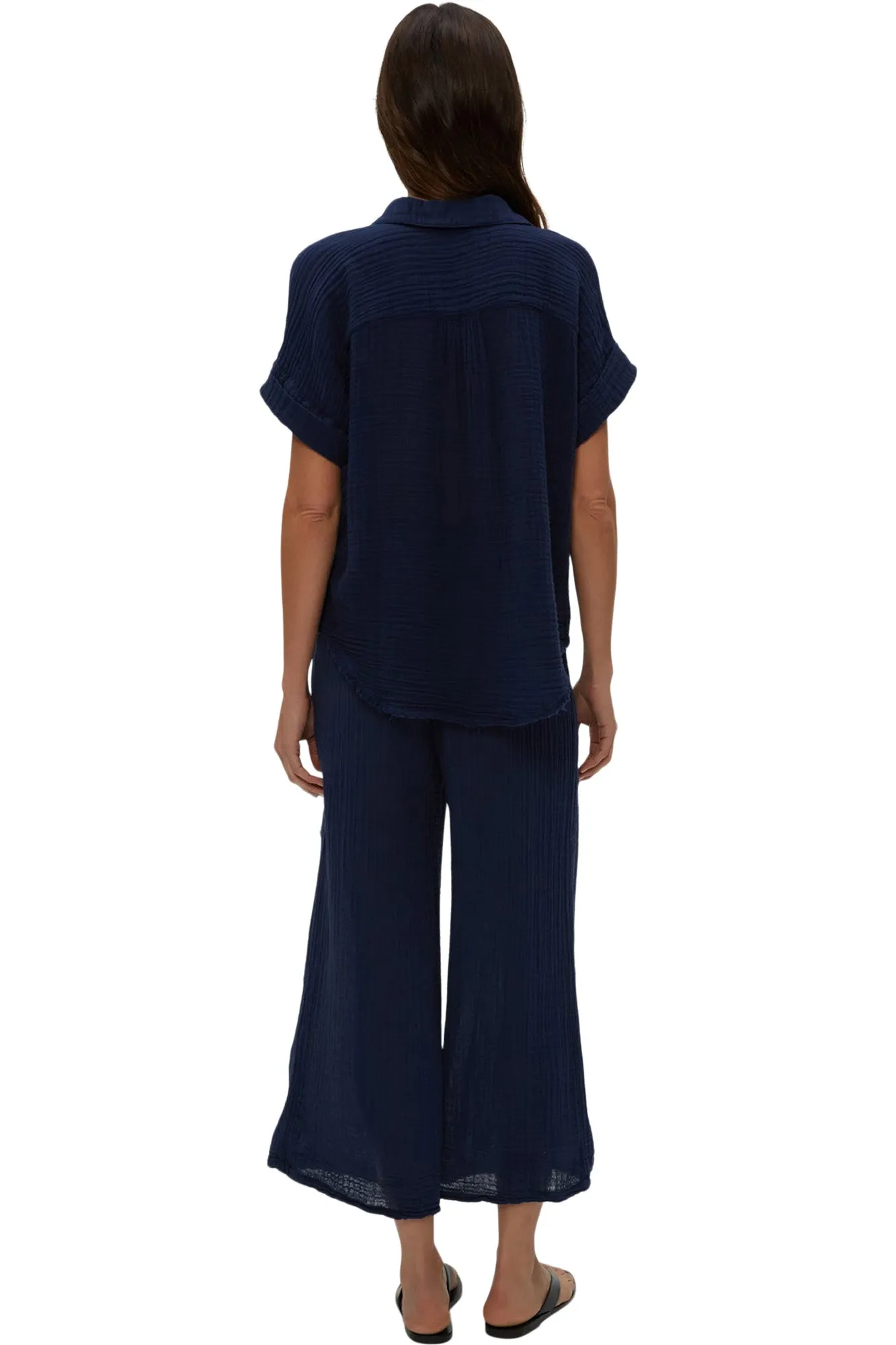 Michael Stars Medina Cropped Gauze Pants in Nocturnal Sporty Comfort Wear StainResistantCoating