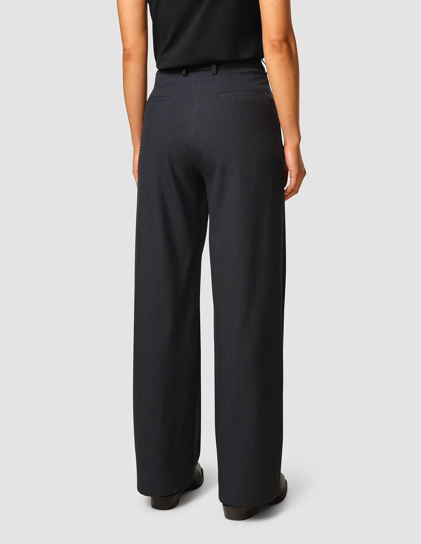Serene Pants Wide Black Night Pinstripe Simple Silhouette Smart Design