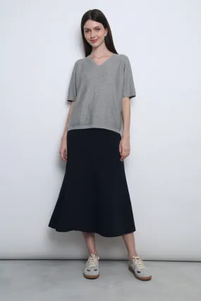 Seychelles Scallop Knit Blouse Grey Low Profile Collar