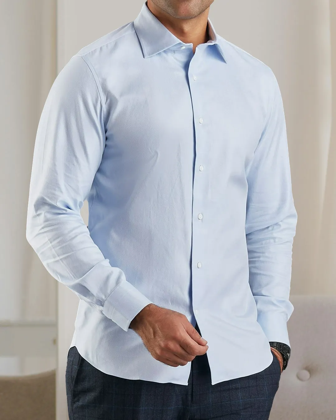 Casual Fit Modern Appeal Brembana Hampton Twill Sky Blue Shirt
