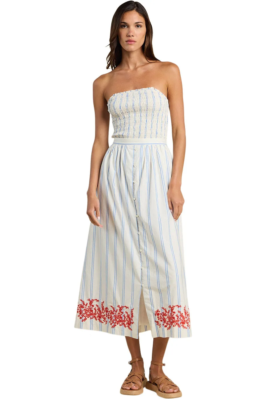 Minimal Stretch Fit Sporty Appeal Trovata Birds of Paradis Lisette Skirt in Cerulean Stripe