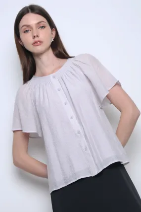 Flatlock Seam Technology QuickDry Texture Breezette Smocked Neckline Blouse Smoke Periwinkle