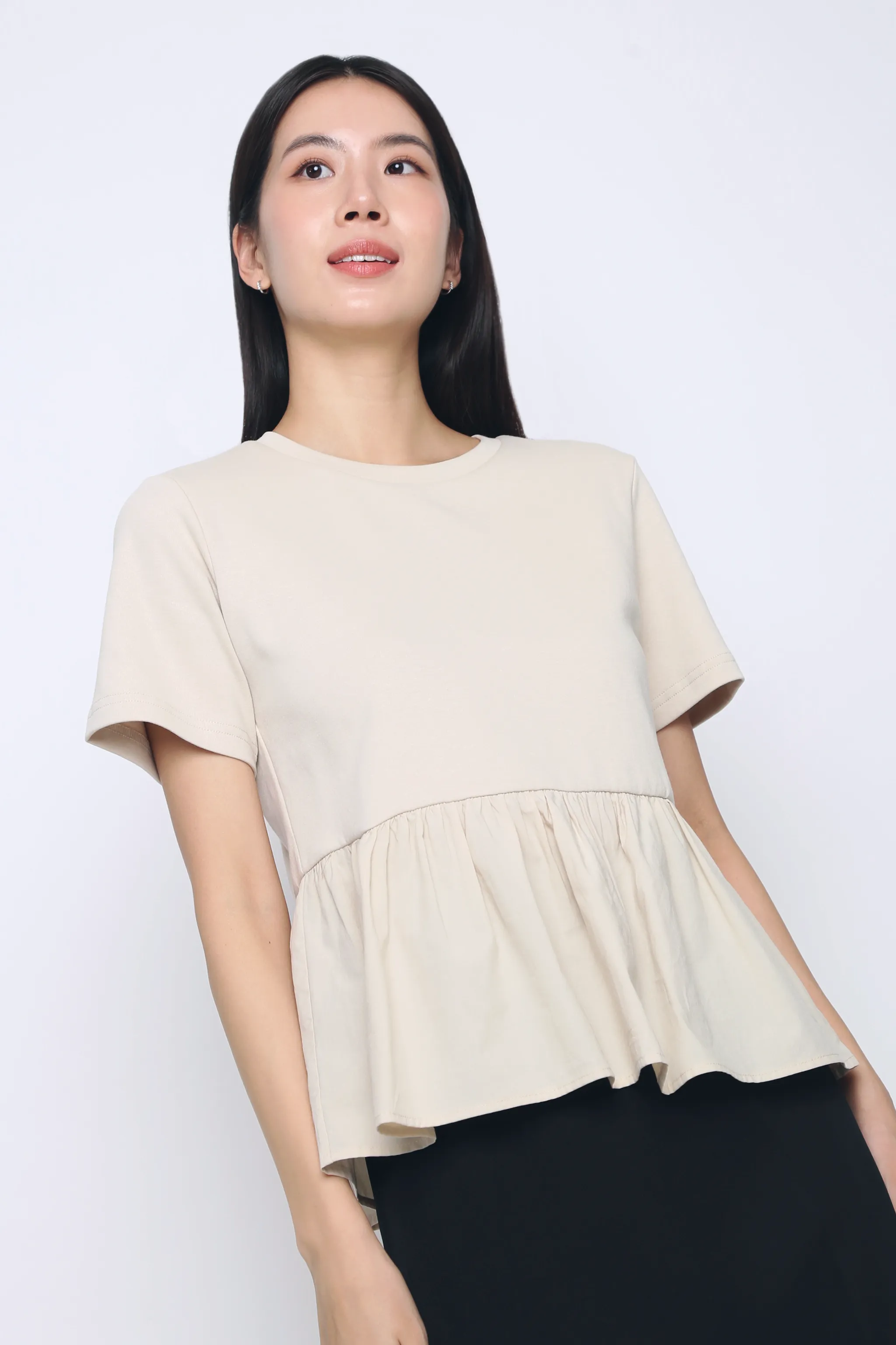 Sightseer Babydoll Top Oat Fitted Blouse Drop Shoulder Silhouette