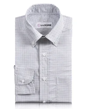 Blue Black Tattersall Checks on White Shirt Unique Design