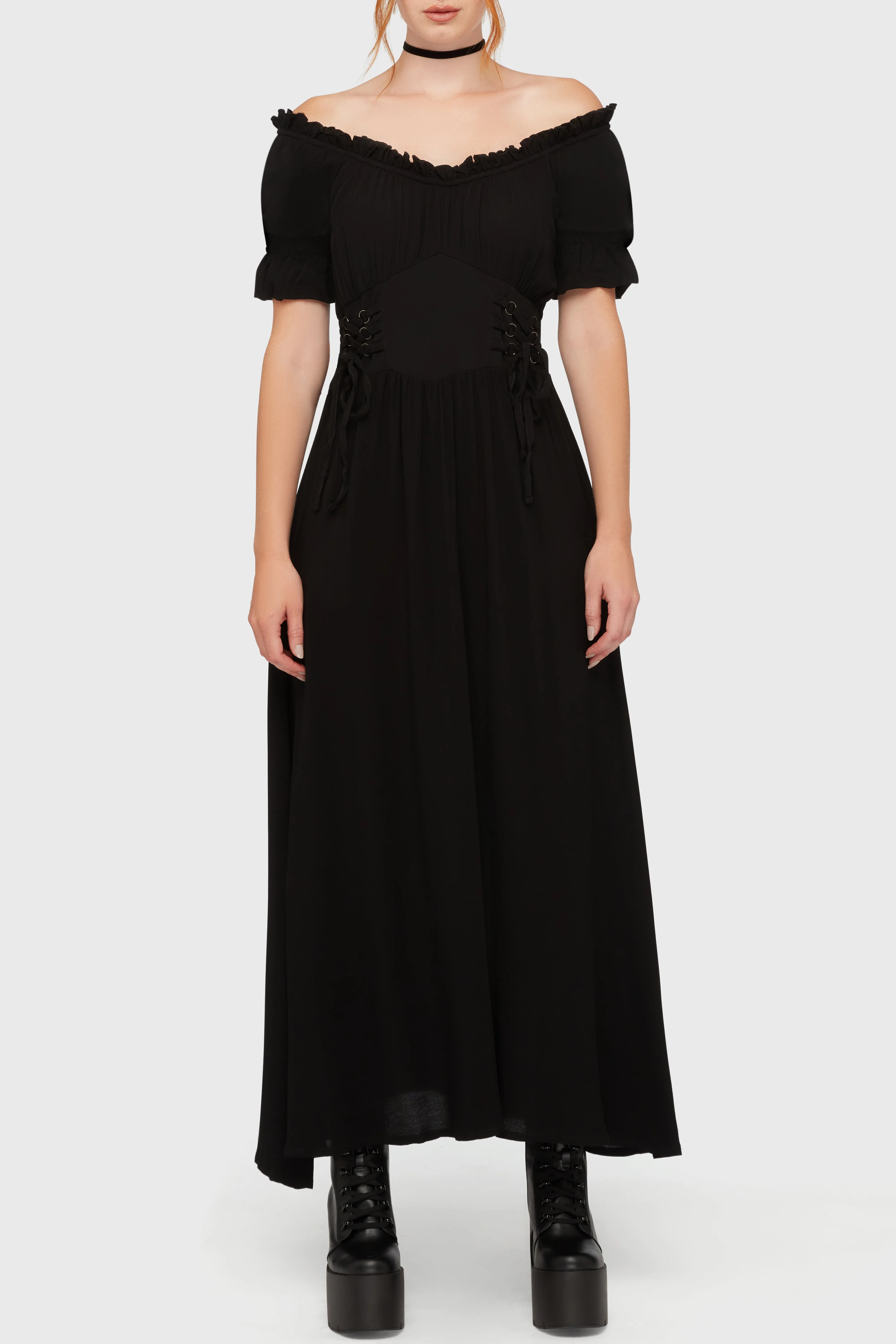Sleek Layer Jocasta Maxi Dress Short Sleeve [BLACK]
