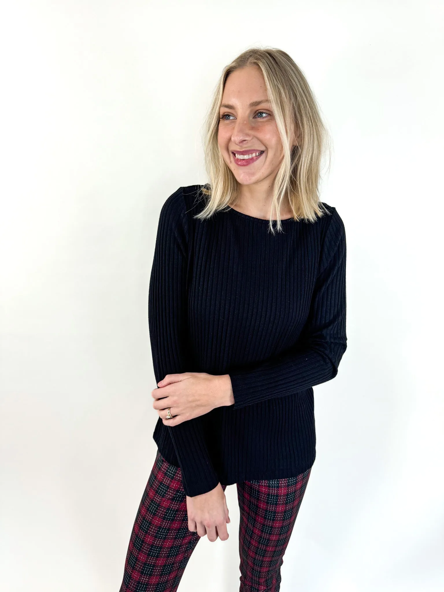 Kristin Black Boat Neck Long Sleeve Businesswoman Suede