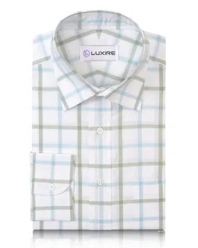 All Purpose Weave Design Anti-static Sky Blue and Green Checks on White Shirt