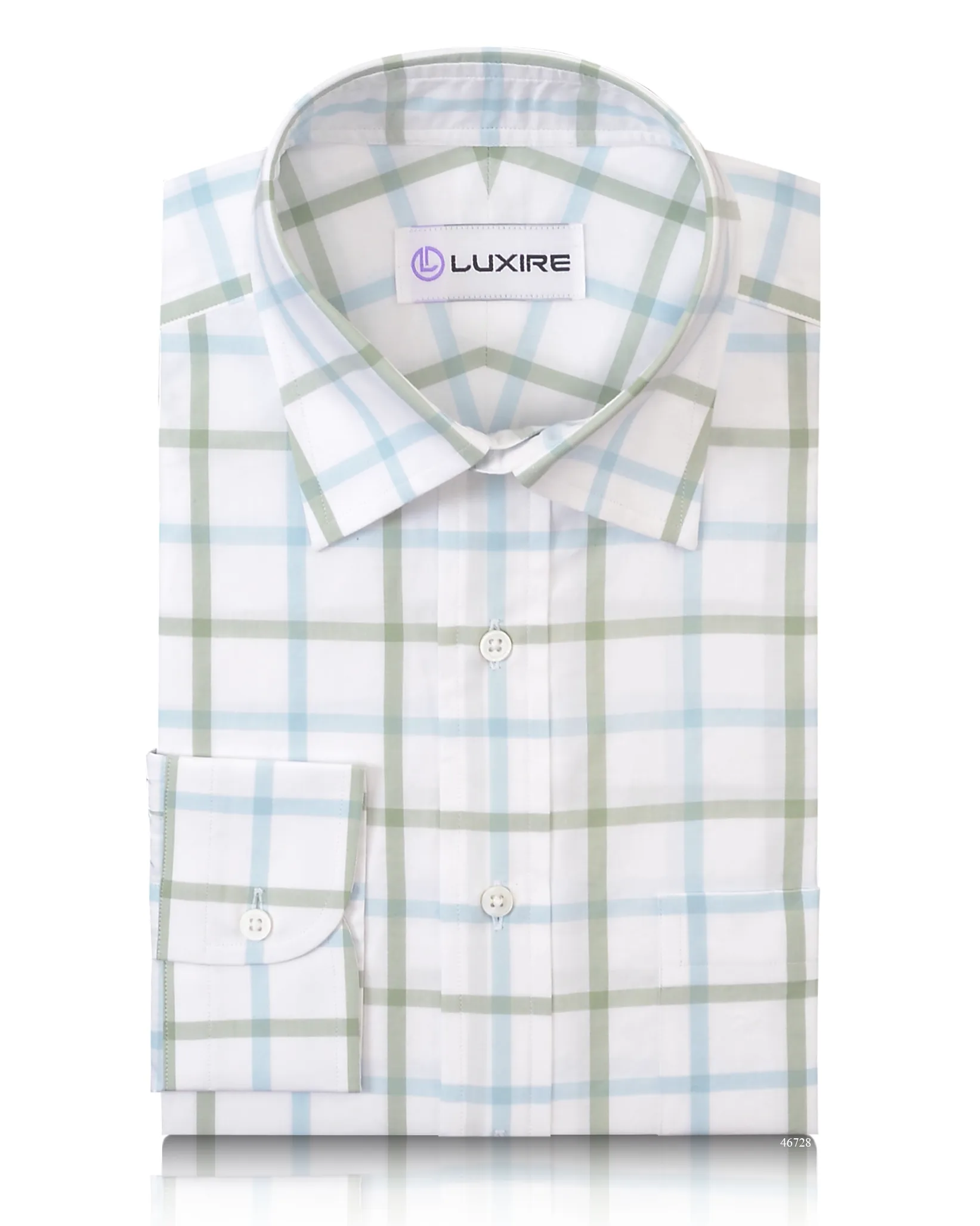 All Purpose Weave Design Anti-static Sky Blue and Green Checks on White Shirt
