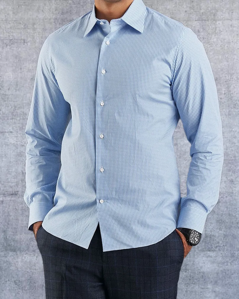 Sky Blue Gingham Shirt Abrasion resistant