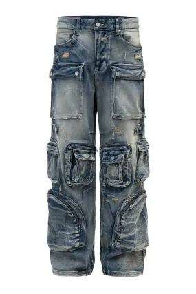 breathable panels Men's Premium Vintage Multi Cargo Baggy Jeans