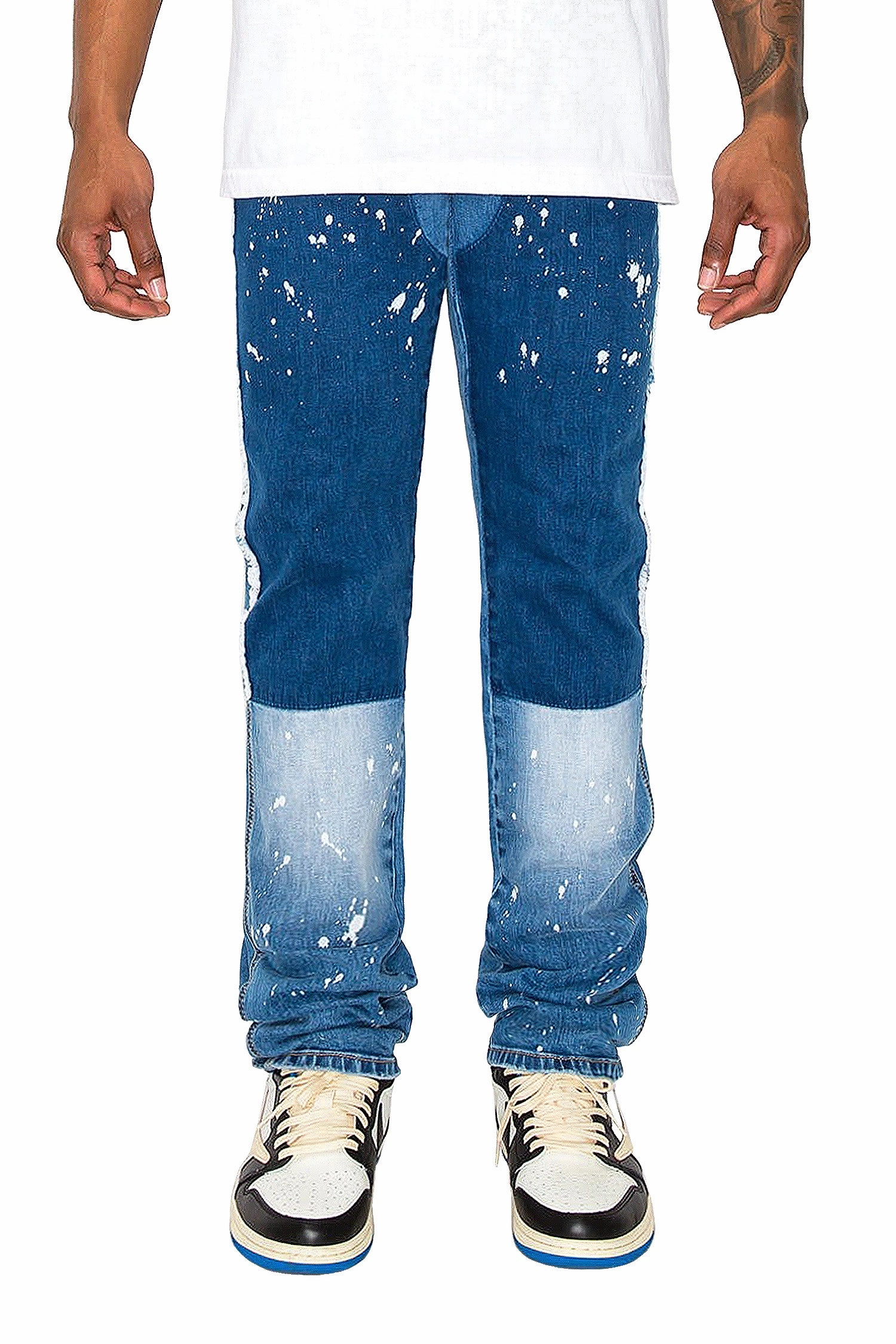 Men's Stacked Fit Repaired Paint Splatter Denim Jeans Timeless Style TaglessComfort