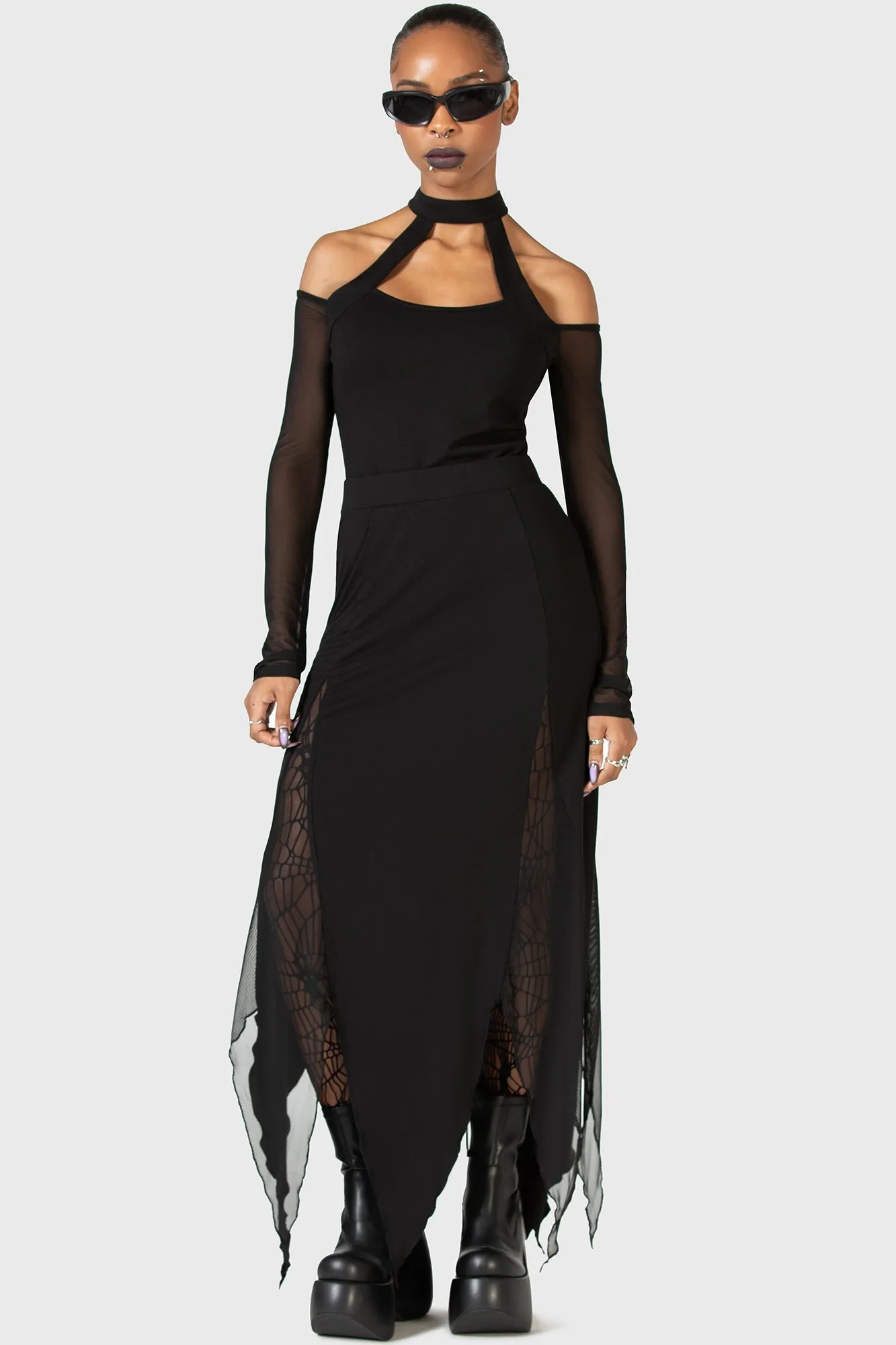 The Grimmer The Better Midi Skirt Frayed Finish