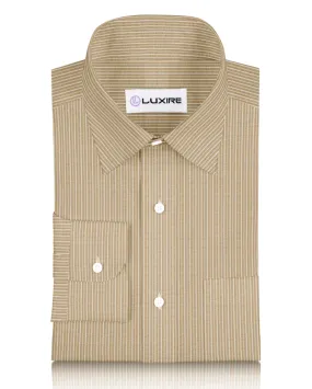 Cotton Linen: White Stripes On Ecru Shirt Vibrant Colors