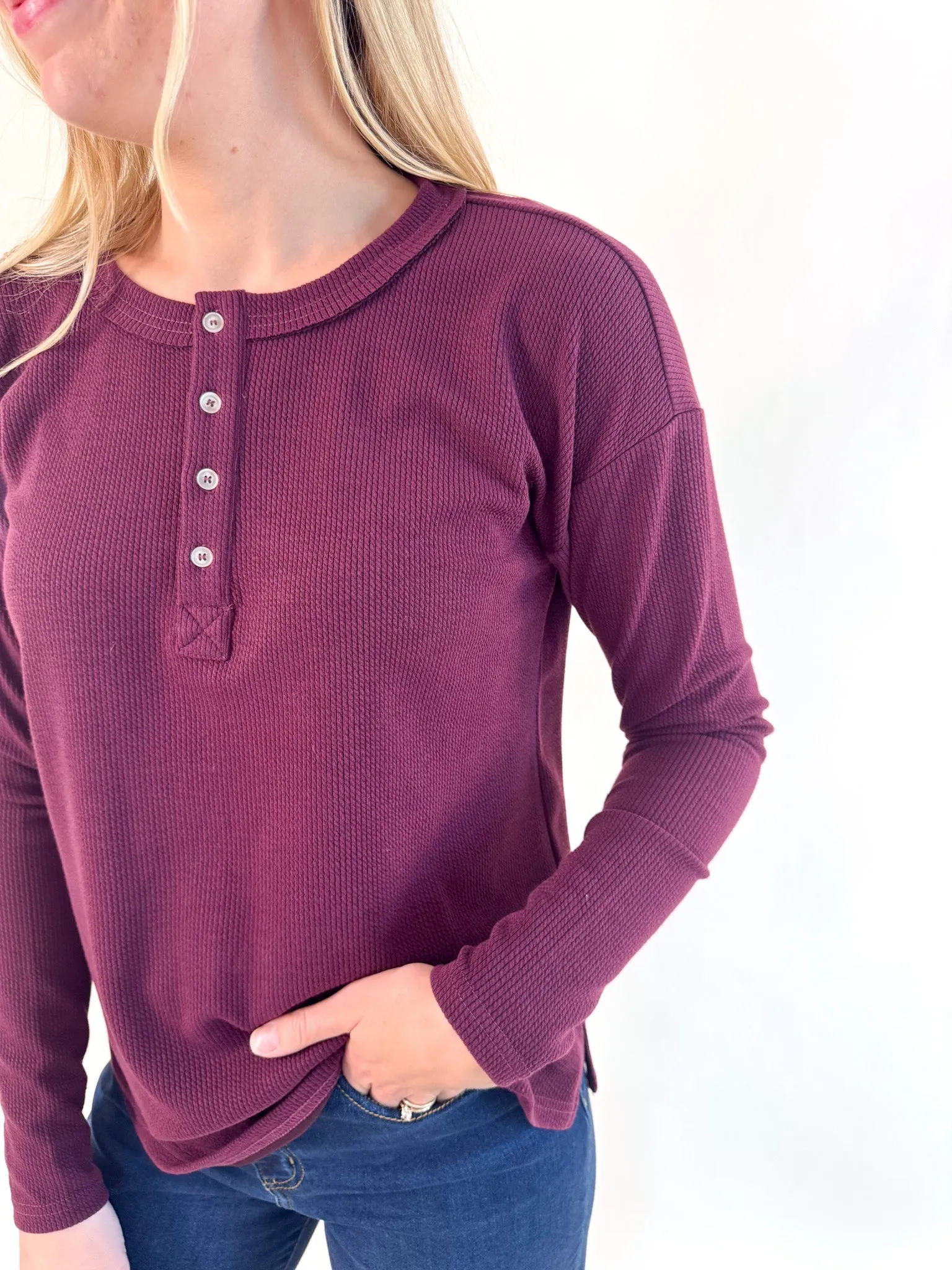 Perfect Plum Button Henley High - end skincare
