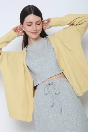 LoopwheelFabric FlexibleWaistband Justine Oversized Knit Cardigan Butter Yellow (Restock)