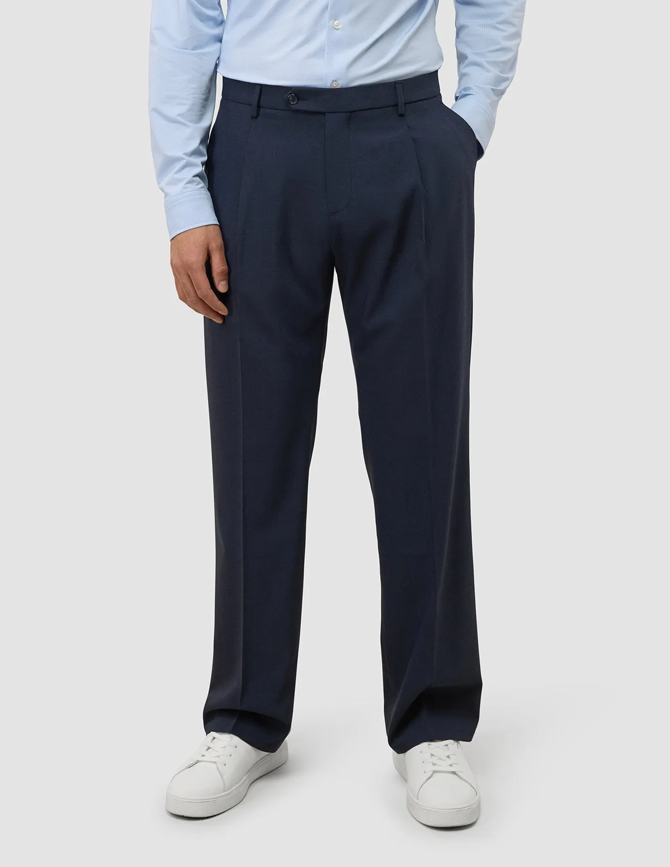 Chafe-Free Fit Light Shape Tech Wool Suit Pants Relaxed Fit Navy
