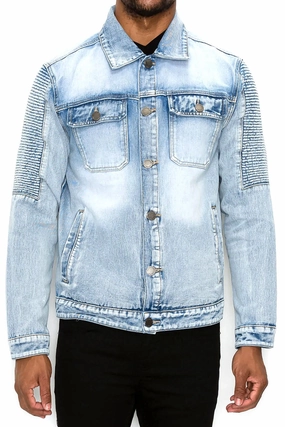 Belted Style Minimal Travel Look Biker Washed Denim Jacket