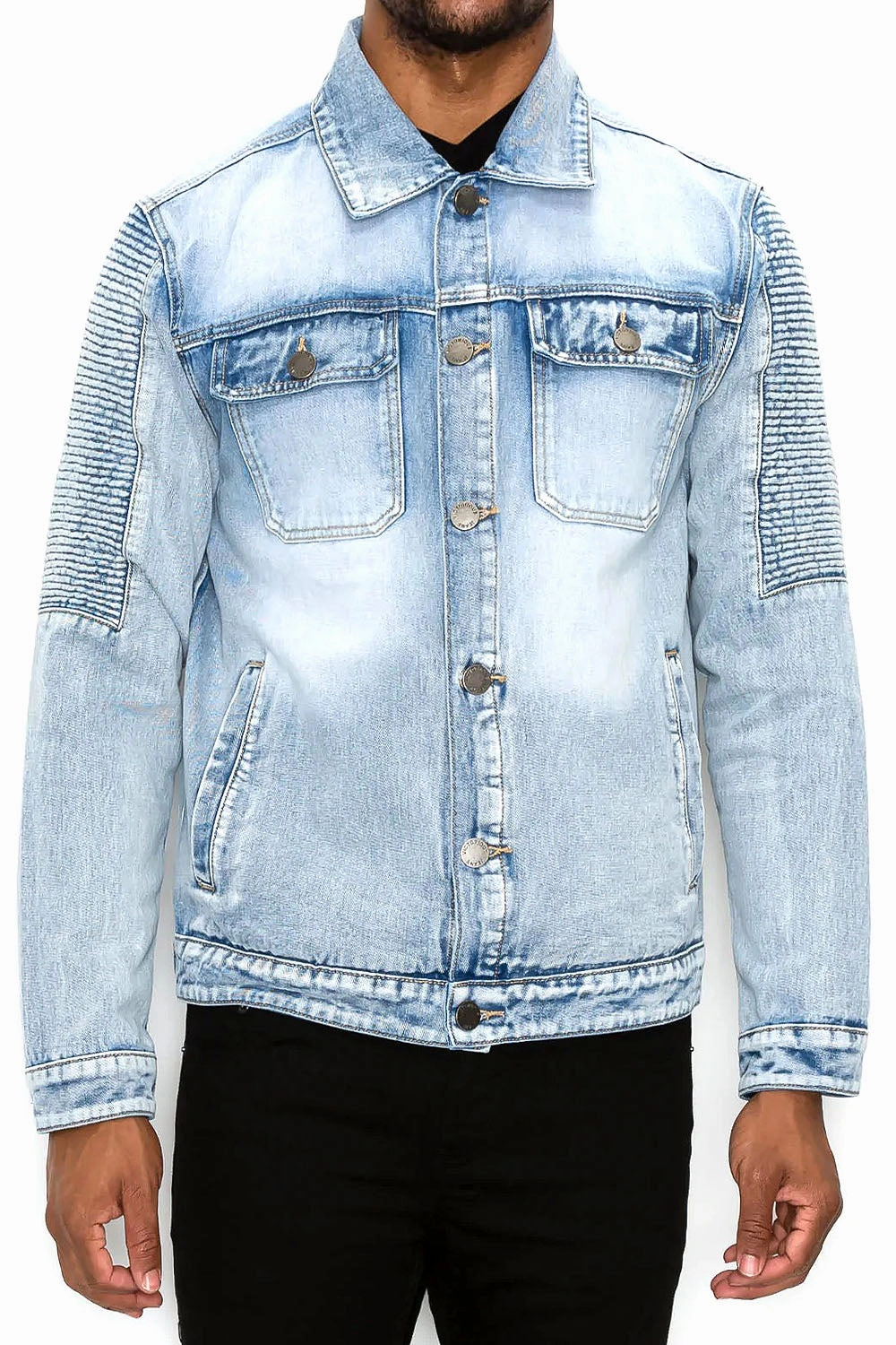 AntiPillingFinish NonIrritatingSeams Biker Washed Denim Jacket