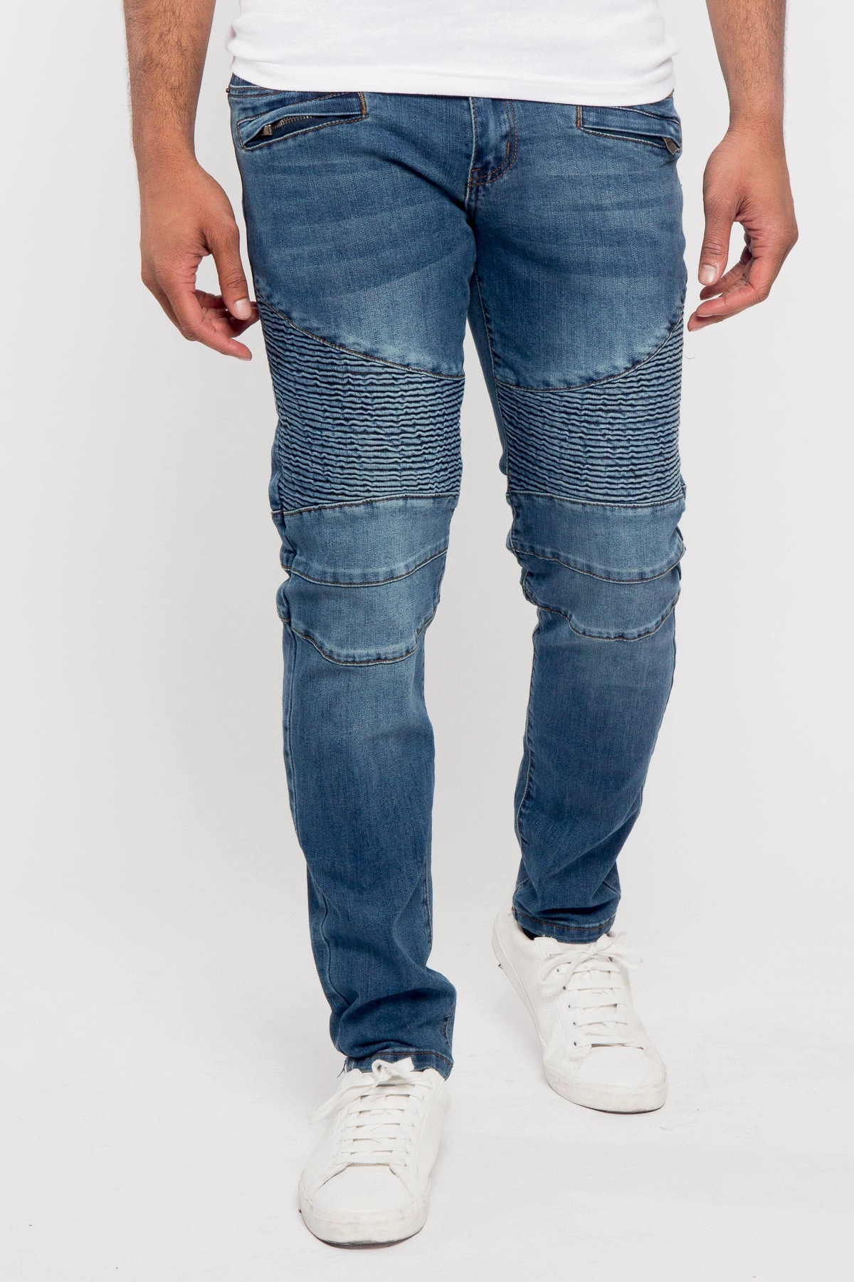 Moto Biker Denim Jeans Sleek Fit DurablePolyester