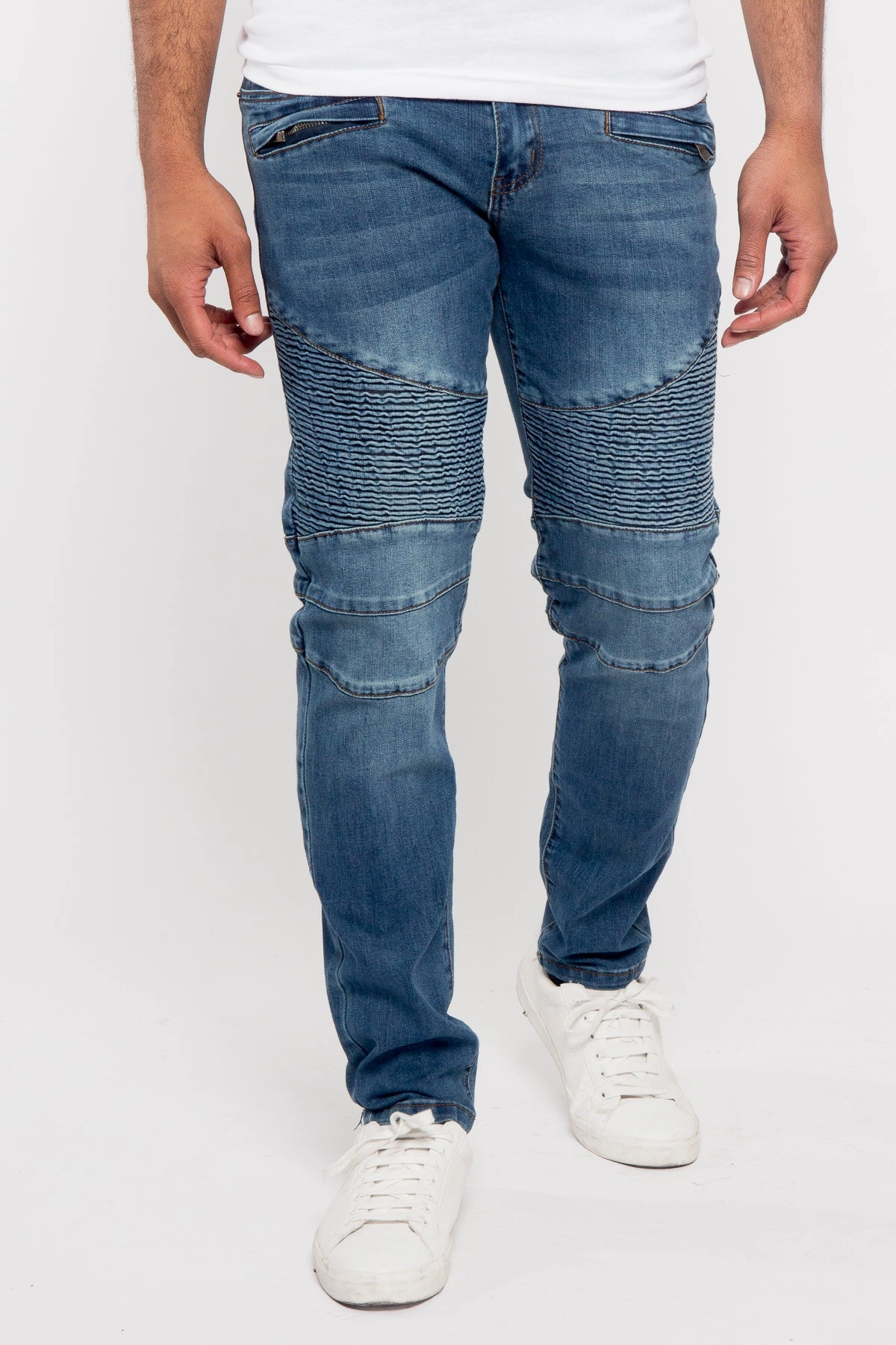 Moto Biker Denim Jeans Layer Fit Durable Twill