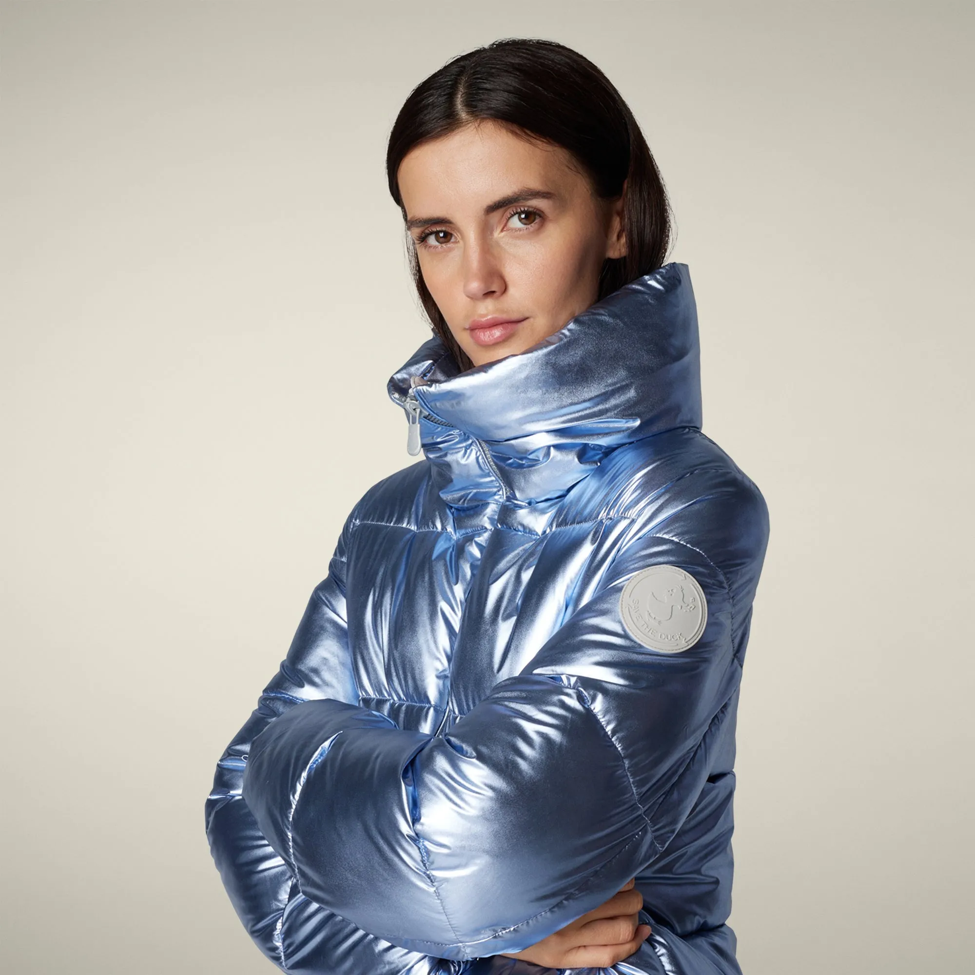 Women's animal free puffer jacket gerda  in ice blue Flexible Zipper Guards