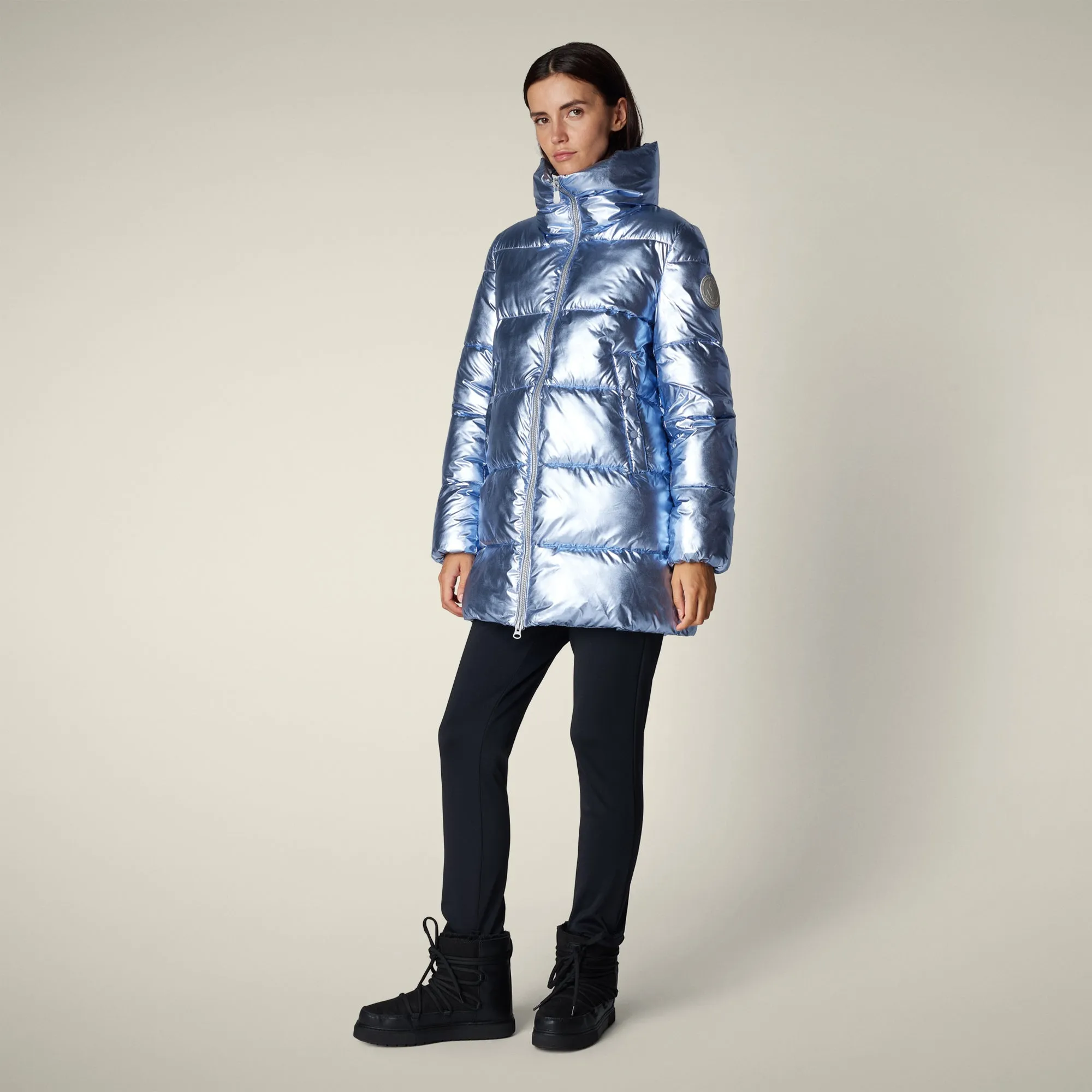 Women's animal free puffer jacket gerda  in ice blue Reinforced Collar Structure