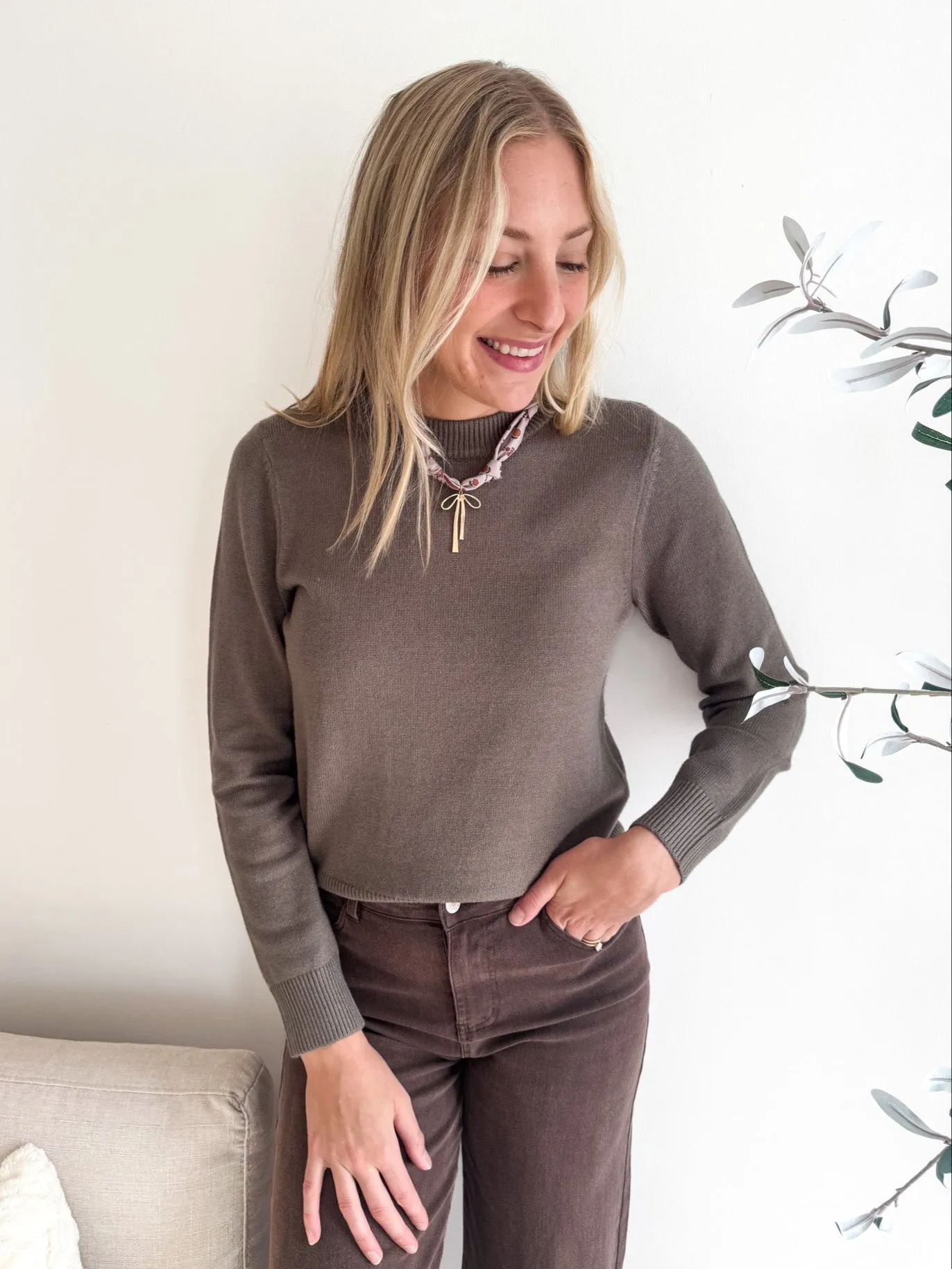 Soft Warmth Soft Knit Classic Crew Cozy Sweater- Olive