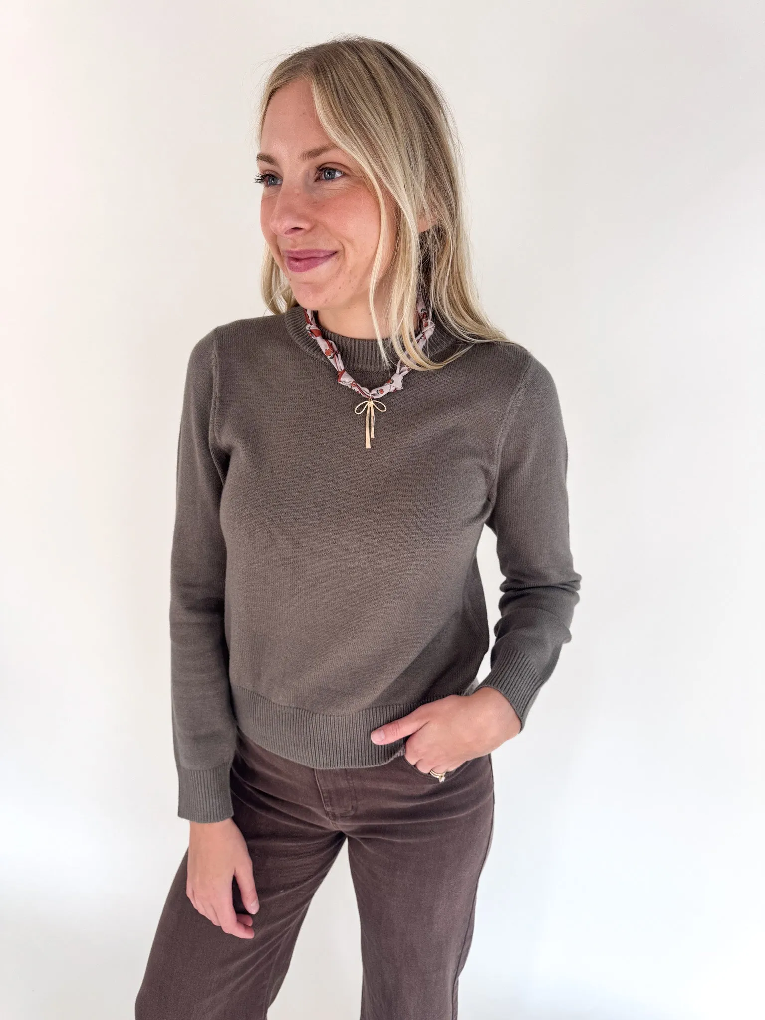 Classic Crew Cozy Sweater- Olive Cozy Stretch Relaxed Vibe