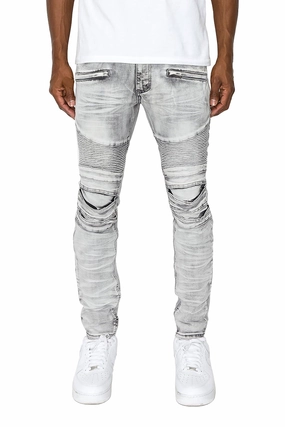 Sleek and Soft Recycled Polyester Blend Men's Creased Biker Denim Jeans (New Coloway)