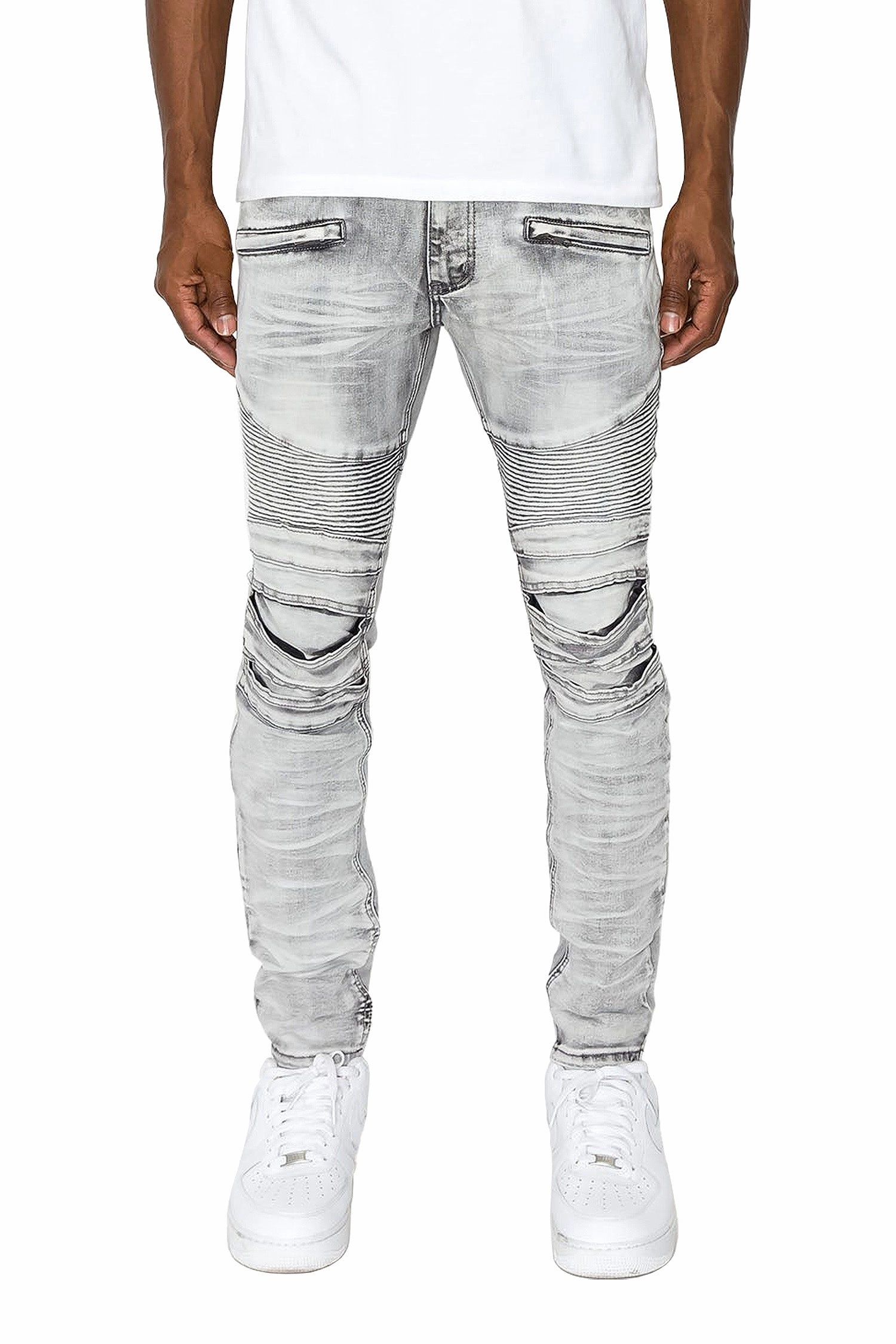 Sleek and Soft Recycled Polyester Blend Men's Creased Biker Denim Jeans (New Coloway)